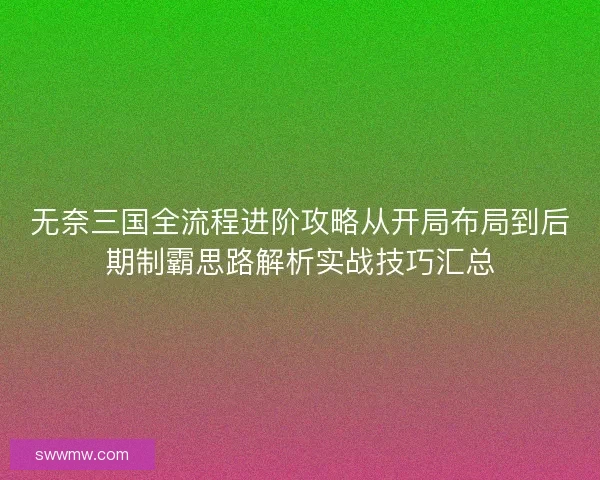 无奈三国全流程进阶攻略从开局布局到后期制霸思路解析实战技巧汇总