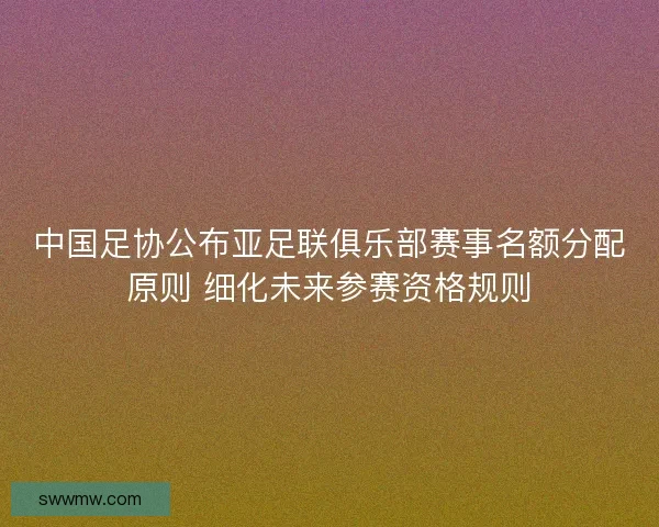 中国足协公布亚足联俱乐部赛事名额分配原则 细化未来参赛资格规则